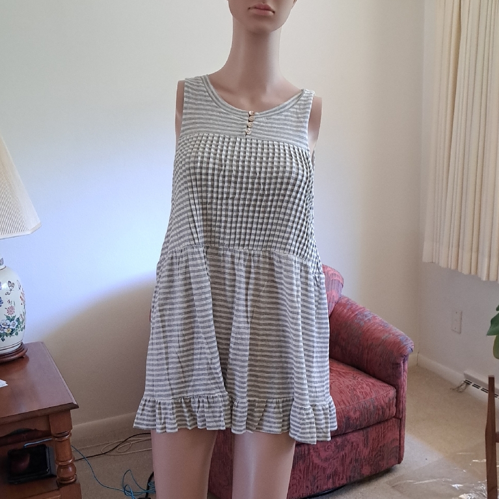 POL Striped Sleeveless Dress with Ruffle Hem PTP 18.5
